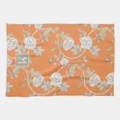 Oranje Chinoiserie Floral Monogram Theedoek (Horizontaal)