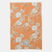 Oranje Chinoiserie Floral Monogram Theedoek (Verticaal)
