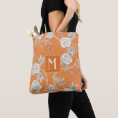 Oranje Chinoiserie Floral Monogram Tote Bag (Dichtbij)