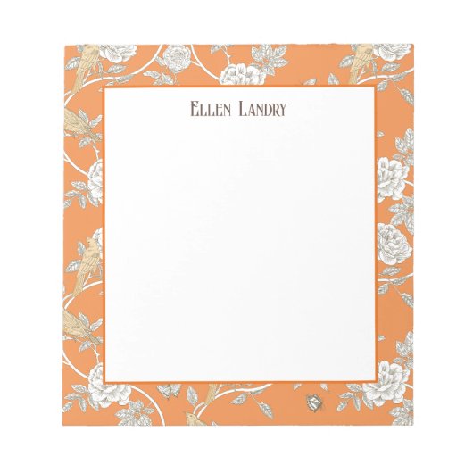 Oranje Chinoiserie Floral Notitieblok (Voorkant)