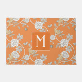 Oranje Chinoiserie Flowers Monogram Deurmat (Voorkant)