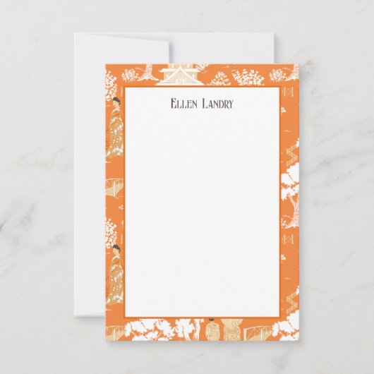 Oranje Chinoiserie Pagodas Bedankkaart (Voorkant)