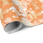 Oranje Chinoiserie Pagodas Cadeaupapier (Rol Hoek)
