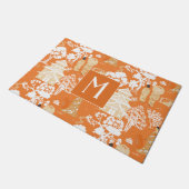 Oranje Chinoiserie Pagodas Monogram Deurmat (Schuin)