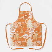 Oranje Chinoiserie Pagodas Monogram Schort (Voorkant)