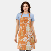 Oranje Chinoiserie Pagodas Monogram Schort (Gedragen)
