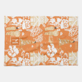 Oranje Chinoiserie Pagodas Monogram Theedoek (Horizontaal)