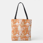 Oranje Chinoiserie Pagodas Monogram Tote Bag (Achterkant)