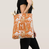 Oranje Chinoiserie Pagodas Monogram Tote Bag (Dichtbij)