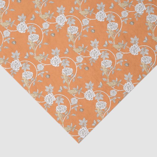 Oranje Chinoiserie Rozen Pattern Tissuepapier (Detail)