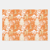 Oranje Chinoiserie Vogels en Pagodes Inpakpapier Vel (Voorkant 3)