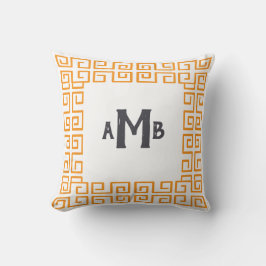 Oranje Chinoiserie Wide Greek Key Border Monogram Kussen