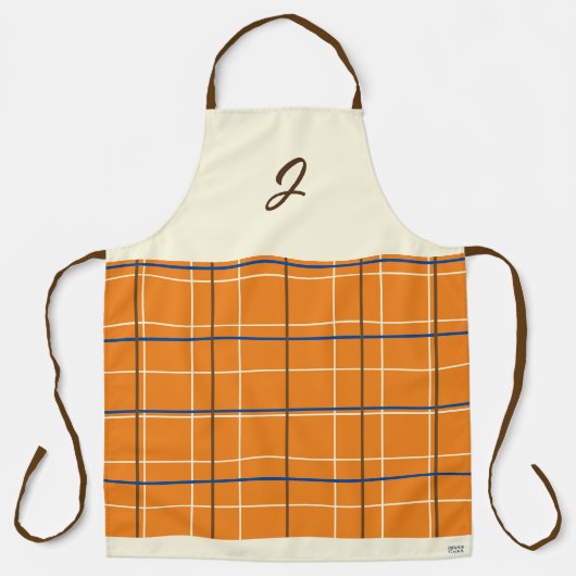 Oranje Chocolade Crème Grid Boho Patroon Monogram Schort (Voorkant)