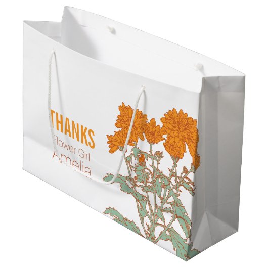 Oranje chrysant bruiloft bloem meisje gunsttas groot cadeauzakje (Voorkant Gekanteld)