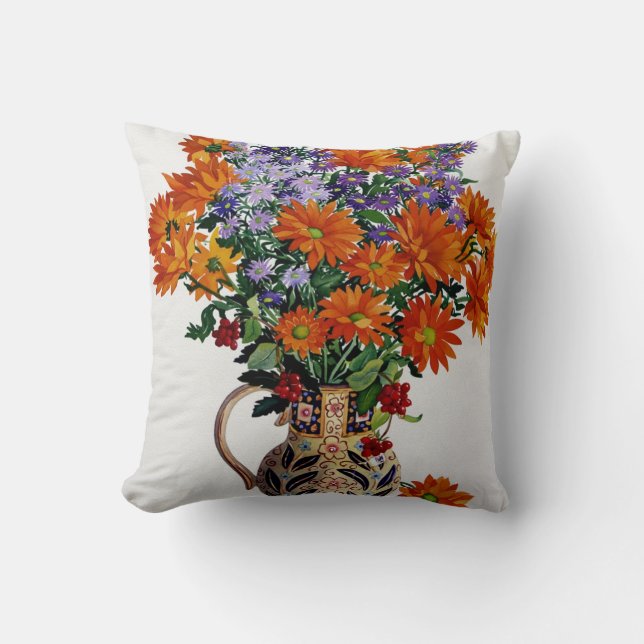 Oranje Chrysanthema Kussen (Voorkant)
