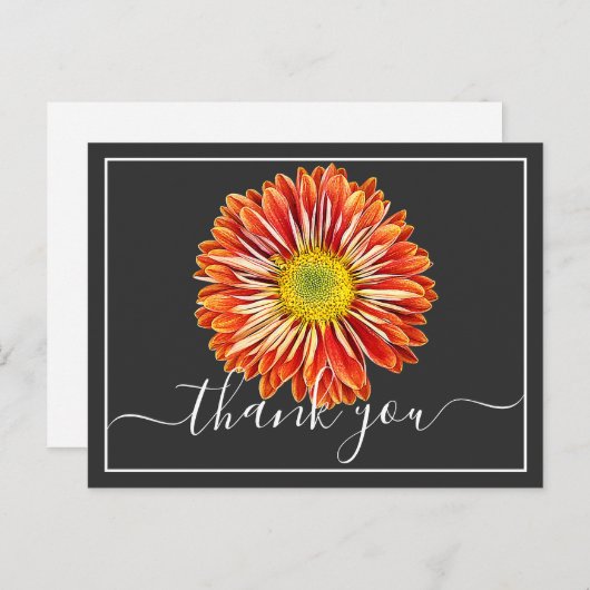 Oranje Chrysanthemum Grey Background Dank u Briefkaart (Voorkant / Achterkant)