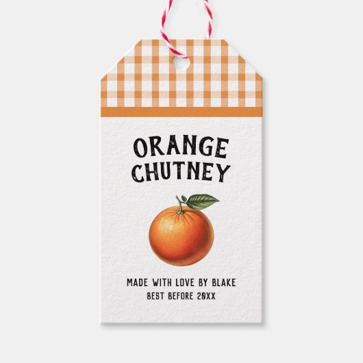 Oranje chutney Preserve Label geruit patroon Cadeaulabel (Voorkant)
