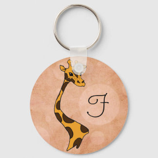 Oranje Circles Cartoon Giraffe ~ Ronde Sleutelhang Sleutelhanger