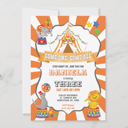 Oranje Circus Kermis Verjaardag Kaart (Voorkant)