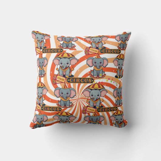Oranje Circus Olifant Print Kussen (Achterkant)