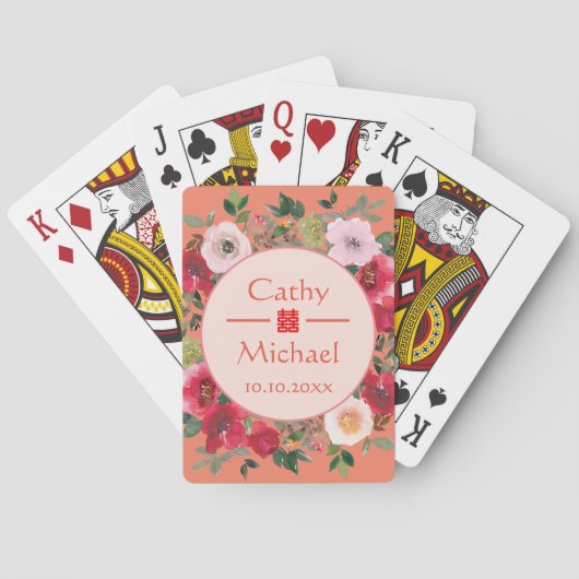 Oranje cirkel met een moderne Chinese bruiloft Pokerkaarten (Achterkant)