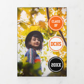 Oranje cirkels 5-Foto Afstuderen Drieluik Uitnodiging (Cover)