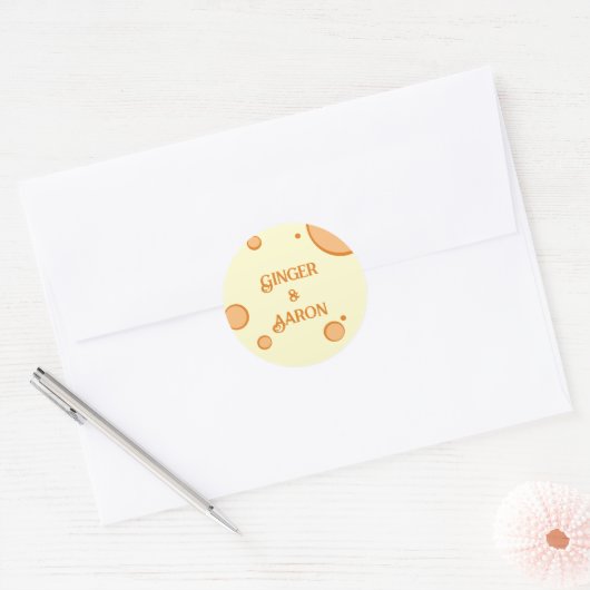 Oranje Cirkels Groovy Retro Bruiloft Ronde Sticker (Envelop)