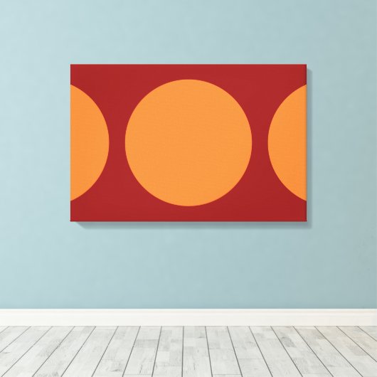 Oranje cirkels op rood canvas afdruk (Insitu (Houten vloer))