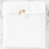 Oranje Citrus Bloemen Minimale Namen Bruiloft Ronde Sticker (Tas)