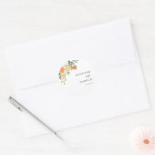 Oranje Citrus Bloemen Minimale Namen Bruiloft Ronde Sticker (Envelop)