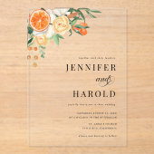 Oranje Citrus Bloemen Zomer Transparant Huwelijk Acryl Uitnodigingen (Voorkant)
