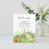 Oranje Citrus Blossom Waterverf Bruiloft Details Informatiekaartje (Staand voorkant)