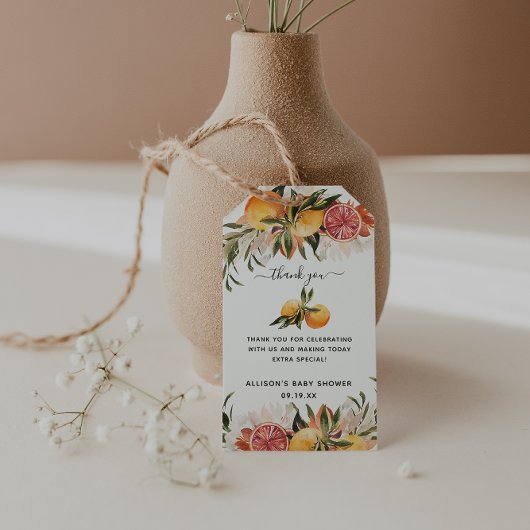 Oranje Citrus Botanical | Baby shower Dank u Cadeaulabel