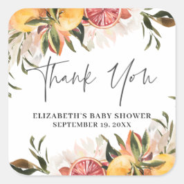 Oranje Citrus Botanical | Baby shower Favor Vierkante Sticker