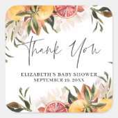 Oranje Citrus Botanical | Baby shower Favor Vierkante Sticker (Voorkant)