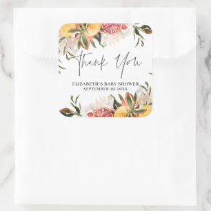 Oranje Citrus Botanical   Baby shower Favor Vierkante Sticker