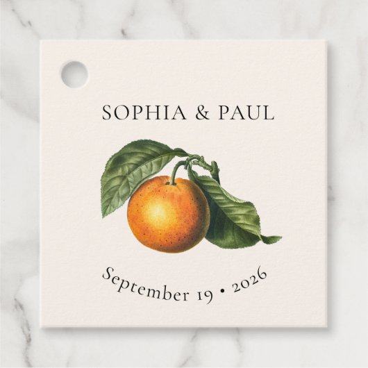 Oranje Citrus Botanical Wedding Bedankjes Labels (Voorkant)