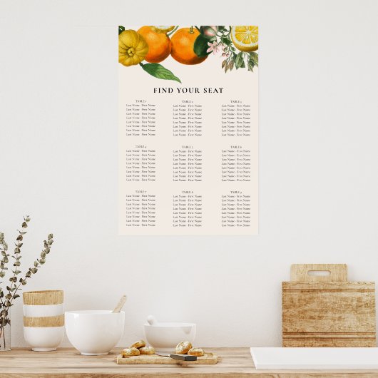  Oranje Citrus Botanical Wedding Seating Seating S Poster (Keuken)