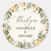 oranje citrus botanische trouwdag bedankje favor ronde sticker (Voorkant)