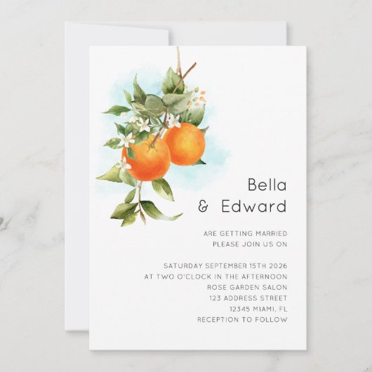 Oranje citrus bruiloft kaart (Voorkant)