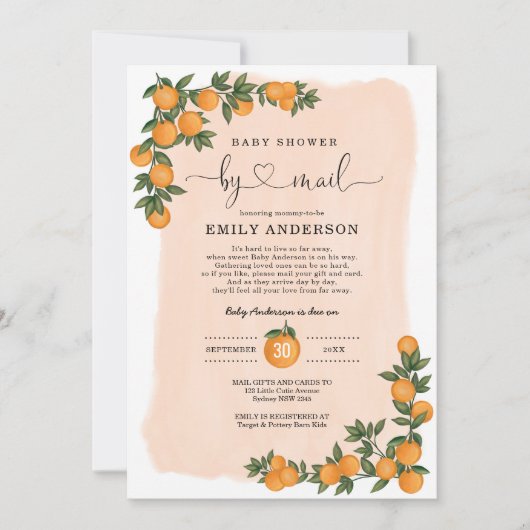 Oranje Citrus Cutie Baby shower door Mail Quaranti Kaart (Voorkant)