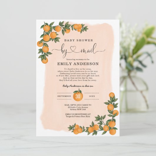 Oranje Citrus Cutie Baby shower door Mail Quaranti Kaart (Staand voorkant)