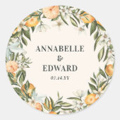 Oranje citrus elegante moderne minimal bruiloft ronde sticker (Voorkant)