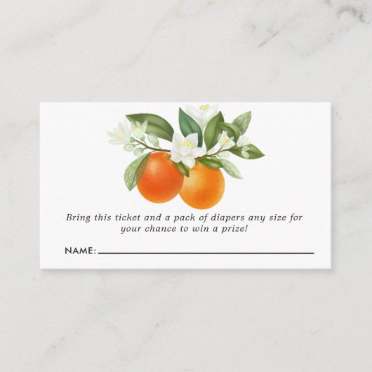Oranje Citrus Floral Baby shower Diaper Raffle Informatiekaartje (Voorkant)