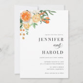 Oranje Citrus Floral Minimal Alles in één bruiloft Kaart (Voorkant)