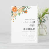 Oranje Citrus Floral Minimal Alles in één bruiloft Kaart (Staand voorkant)