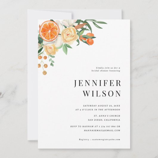 Oranje Citrus Floral Minimal Vrijgezellenfeest Kaart (Voorkant)