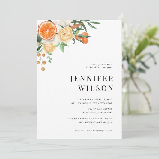 Oranje Citrus Floral Minimal Vrijgezellenfeest Kaart (Staand voorkant)