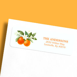 Oranje Citrus Floral Waterverf Return Address Etiket
