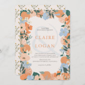 Oranje Citrus Floral Wedding Kaart (Voorkant / Achterkant)